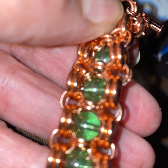 Chunky Copper & Glass Bead Handmade Bracelet - Picture 9 of 10